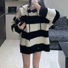 Striped Hooded Sweater Black & White - One Size