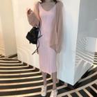 Open-front Long Knit Cardigan / Sleeveless Knit Dress
