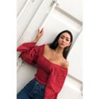 Off-shoulder Smocked Pattern Top
