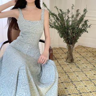 Square-neck Print A-line Dress