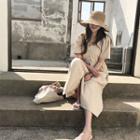 V-neck Shirred-waist Long Dress