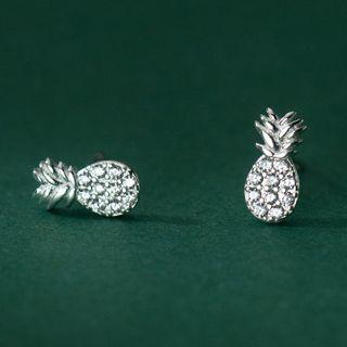Pineapple Rhinestone Sterling Silver Earring 1 Pair - S925 Silver - Silver - One Size
