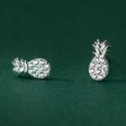 Pineapple Rhinestone Sterling Silver Earring 1 Pair - S925 Silver - Silver - One Size