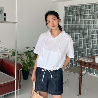 Drawcord-hem Short Hoodie