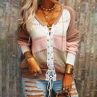 Lace-up Color Block Hooded Sweater