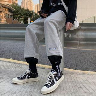 Mock Two-piece Lettering Embroidered Sweatpants