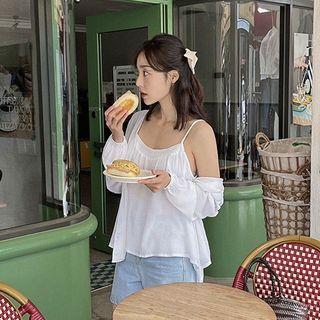 Set: Bishop-sleeve Cardigan + Sleeveless Flared Top
