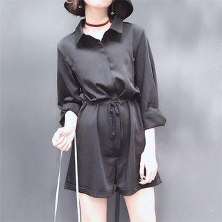 Plain Long-sleeve Collared Playsuit