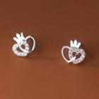 Crown Heart Rhinestone Sterling Silver Earring 1 Pair - S925 Silver - Silver - One Size