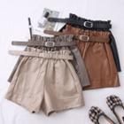 Paperbag High-waist Faux-leather Wide Shorts