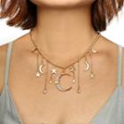 Alloy Rhinestone Moon & Star Fringed Necklace 1 Pc - Gold - One Size