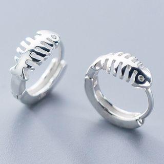 925 Sterling Silver Fish Bone Hoop Earring 1 Pair - S925 Silver - Earrings - One Size