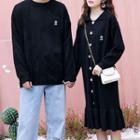 Couple Matching Embroidered Sweater / Long-sleeve Midi Knit Dress / Wide Leg Jeans