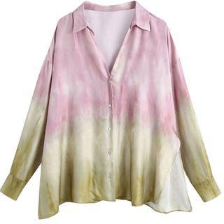 Long-sleeve Tie-dye Print Shirt / Wide-leg Pants