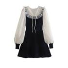 Long-sleeve Two-tone Ruffle Mini A-line Dress