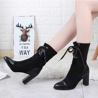 Chunky Heel Lace-up Mid-calf Boots
