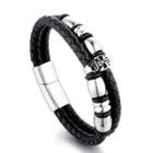 Stainless Steel Braided Leather Layered Bracelet