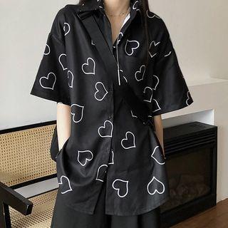 Short-sleeve Heart Shirt Love Heart Shirt - Black - One Size