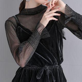 Glitter Long-sleeve Mesh Top