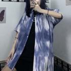 Pocket-front Short-sleeve Tie-dye Oversize Shirt As Shown In Figure - One Size