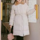 Faux-fur Collar Drawcord Padded Coat Ivory - One Size
