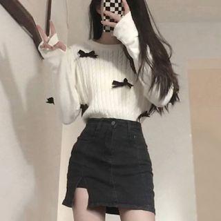 Ribbon Sweater / Mini Skirt