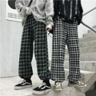 Drawstring Hem Plaid Straight-cut Pants