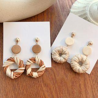 Woven Straw Hoop Dangle Earring