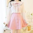 Bow Detail Blouse / High-waist A-line Skirt /set