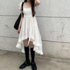 Short-sleeve Ruffled High-low A-line Dress White - One Size