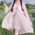 Floral Print Long-sleeve Chiffon Dress / Slipdress