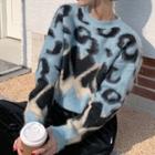 Leopard Print Sweater / Velvet Wide Leg Pants