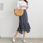 Asymmetric-hem Stripe Midi Mermaid Skirt