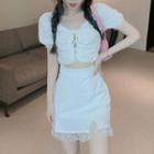 Set: Lace Trim Short-sleeve Top + A-line Skirt