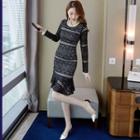 Long-sleeve Ruffle Hem Mini Lace Sheath Dress
