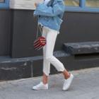 Cutout Fray-hem Straight-cut Pants