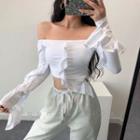 Ruffled Off-shoulder Long-sleeve Crop Top