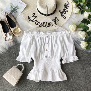 Elbow-sleeve Smocked Top