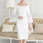 Square Neck Long Bell-sleeve Sheath Dress