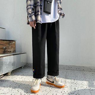 Button-accent Cropped Wide Leg Pants