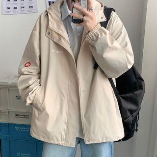 Long Sleeve Applique Lettering Hooded Jacket