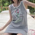 Floral Print Tank Top Gray - One Size