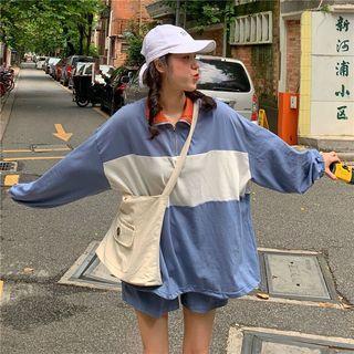 Contrast-collar Color Block Sweatshirt / Shorts