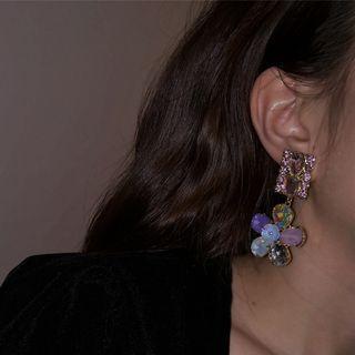 Flower Faux Crystal Dangle Earring 1 Pair - Pink & White & Purple - One Size