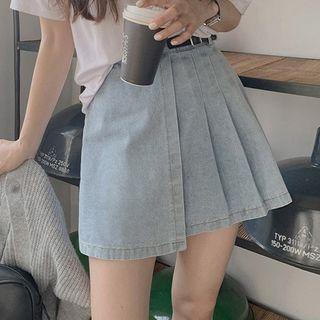 Washed Pleated Mini A-line Skirt