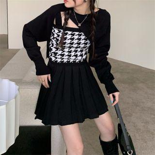 Plaid Cropped Tank Top With Cape