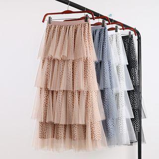 Pattern Overlay Midi Skirt