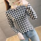 Round-neck Check Long-sleeve Top
