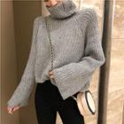 Turtleneck Boxy Rib-knit Sweater