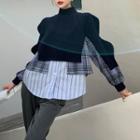 Mock Two-piece Color-block Mock-neck Long-sleeve Sweatshirt